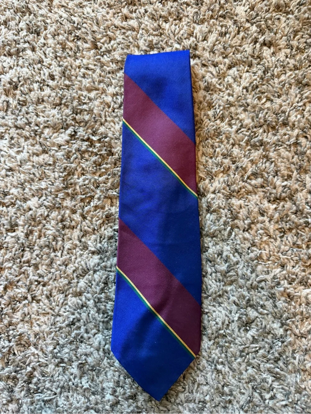 Chaps Ralph Lauren Blue & Burgundy Striped 100% Silk Necktie